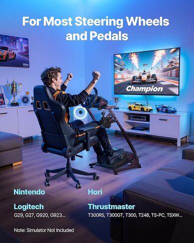 Fevor Racing Wheel Stand ، محاكاة قابلة للضبط وقابلة للطي لـ Logitech G923 G920 G29 G27 ، Thrustmaster T300RS TX F458 T500RS T3PA-PRO (F1/GT) Maming Cockpit ، محاكاة الدواسات غير المدرجة ، Compact in Saudi Arabia
