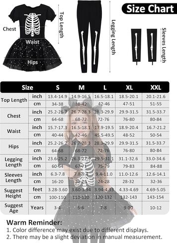 AOTHSO Halloween Girls Glow In The Dark Skeleton Costume Tutu Onesie Dress Sleeves Leggings Face Cover Hair Clips for Kids in Saudi Arabia