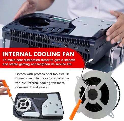 ترقية مروحة تبريد جديدة للتبريد لـ Sony PlayStation 5 PS5 Series Fan 12047GA-12M-WB-01 12V 2.4A 23 BLEDES General 17 Blades G12L12MS1AH-56J14 FAN (مع أداة الافتتاح) in Saudi Arabia