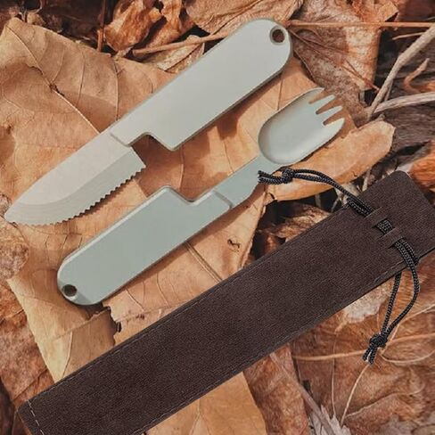 2 in 1 cutlery,Camping Eating Utensils Set Detachable Pocket Wilderness Fork and Spoon Tool,Multifunction Practical Tableware for Travel,Hiking,Wilderness，Equipped with cutlery protection bag(1Set) in Saudi Arabia