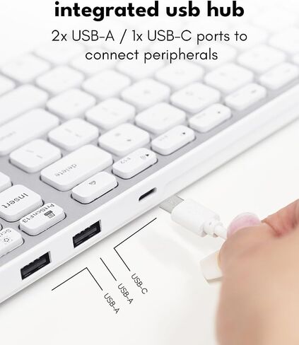 Macally Wired Keyboard for Mac with USB Hub (2X USB-A / 1x USB-C) - Compatible Backlit Apple Keyboard with Dual Interface - Auto OS Detection for Mac, MacBook, iMac, PC, Android, iPad, iOS - Silver in Saudi Arabia