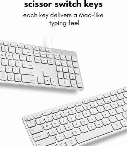 Macally Wired Keyboard for Mac with USB Hub (2X USB-A / 1x USB-C) - Compatible Backlit Apple Keyboard with Dual Interface - Auto OS Detection for Mac, MacBook, iMac, PC, Android, iPad, iOS - Silver in Saudi Arabia