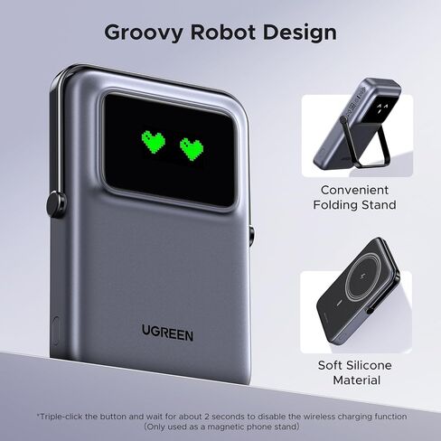 شاحن محمول مغناطيسي Ugreen Uno 10000mah ، QI 7.5W بنك الطاقة اللاسلكي ، PD 20W USB C Package مع حامل قابل للطي وعرض TFT Magsafe iPhone 16/15/14/13/12 in Saudi Arabia