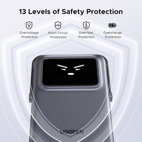 UGREEN Uno 10000mAh Magnetic Portable Charger, Qi 7.5W Wireless Power Bank, PD 20W USB C Battery Pack with Foldable Stand and TFT Display MagSafe Compatible iPhone 16/15 /14/13/12 Series, Black in Kuwait
