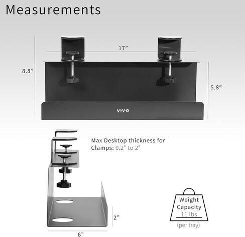 VIVO No Drill Clamp-on 17 inch Power Strip Cable Management Trays, Under Standing Desk Steel Cord Organizer, Black, 2 Pack, DESK-CM6L-2B in Saudi Arabia