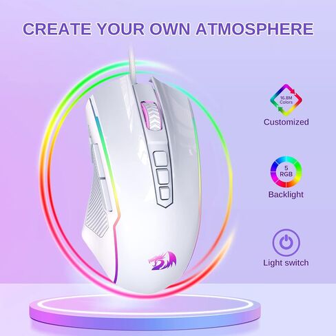 Redragon Gaming Mouse ، فأر ألعاب سلكية مع إضاءة RGB الخلفية ، 8000 نقطة في البوصة قابلة للتعديل ، الماوس مع 9 أزرار ماكرو قابلة للبرمجة وزر النار ، يدعم البرمجيات مفاتيح DIY ، M910-K in Saudi Arabia