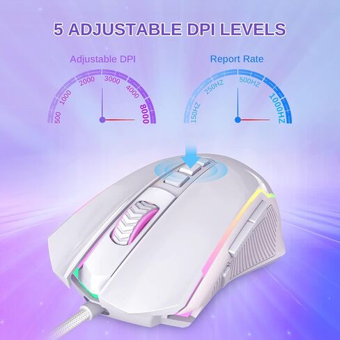 Redragon Gaming Mouse ، فأر ألعاب سلكية مع إضاءة RGB الخلفية ، 8000 نقطة في البوصة قابلة للتعديل ، الماوس مع 9 أزرار ماكرو قابلة للبرمجة وزر النار ، يدعم البرمجيات مفاتيح DIY ، M910-K in Saudi Arabia