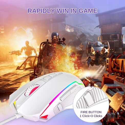 Redragon Gaming Mouse ، فأر ألعاب سلكية مع إضاءة RGB الخلفية ، 8000 نقطة في البوصة قابلة للتعديل ، الماوس مع 9 أزرار ماكرو قابلة للبرمجة وزر النار ، يدعم البرمجيات مفاتيح DIY ، M910-K in Saudi Arabia