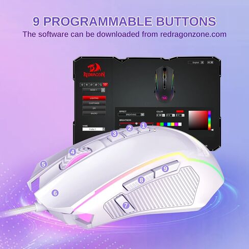 Redragon Gaming Mouse ، فأر ألعاب سلكية مع إضاءة RGB الخلفية ، 8000 نقطة في البوصة قابلة للتعديل ، الماوس مع 9 أزرار ماكرو قابلة للبرمجة وزر النار ، يدعم البرمجيات مفاتيح DIY ، M910-K in Saudi Arabia