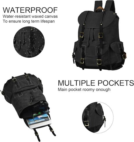 Heavy Duty Waxed Canvas Vintage Backpack for Men Women Trim Casual 15.6" laptop Bookbag Travel Rucksack Shoulder Rucksack for Travel in Kuwait