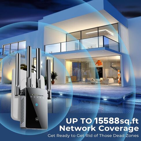 WiFi Extender Signal Booster, Long Range Internet Booster Extender for Home, Faster Wireless WiFi Repeater with Ethernet Port, Broader Coverage up to 10k Sq.ft, 1-Tap Setup in Kuwait