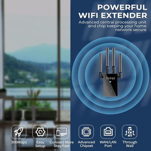 WiFi Extender Signal Booster, Long Range Internet Booster Extender for Home, Faster Wireless WiFi Repeater with Ethernet Port, Broader Coverage up to 10k Sq.ft, 1-Tap Setup in Kuwait