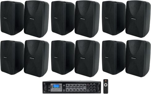 Rockville RCS350-6 350 واط 6 منطقة 70 فولت تجاري/مطعم باقة/Bluetooth مع (12) WET-40B 4 "مكبرات صوت سوداء دوارة أسود in Saudi Arabia