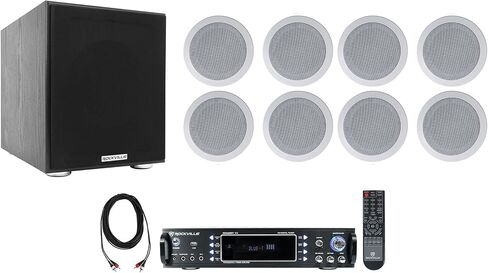 Rockville RPA60BT Home Theater Receiver Amp+(8) 5.25" White Ceiling Speakers+Sub in Saudi Arabia