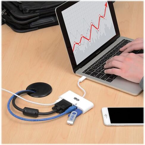 Tripp Lite Eaton U444-06N-VGU-C USB-C إلى محول VGA ، Thunderbolt 3 متوافق ، Gigabit Ethernet ، USB 3.0 HUB ، USB-C PD Charging ، MacBook ، Cloud Care Pre-Configured Bundle مؤهل (1 حزمة) in Kuwait