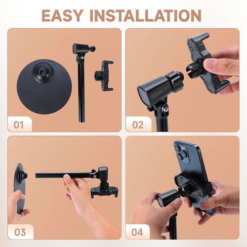 Adjustable Phone Stand for Desk with Clip Mount Live Streaming: 360° Rotatable Overhead Shot Holder with Sturdy Metal Base, Compatible with TikTok, YouTube, Zoom Video Recording (Black) in Saudi Arabia