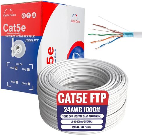 GESS Technologies CAT5e Solid FTP Ethernet Cable, 24AWG Shielded Copper Clad Aluminum Wire, LAN Network Cable, Pull Box (1000FT, White) in Saudi Arabia