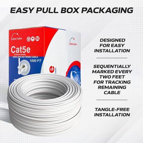 GESS Technologies CAT5e Solid FTP Ethernet Cable, 24AWG Shielded Copper Clad Aluminum Wire, LAN Network Cable, Pull Box (1000FT, White) in Saudi Arabia