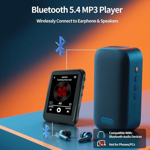 MP3 Player with Bluetooth 5.4,Kids Portable Music Player with Speaker,FM Radio,Voice Recorder,Touchscreen MP3 Player with Earphones,Built-in Micro SD Card Slot,Supports up to 512GB Expand in Saudi Arabia