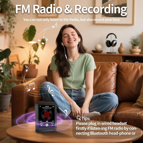 MP3 Player with Bluetooth 5.4,Kids Portable Music Player with Speaker,FM Radio,Voice Recorder,Touchscreen MP3 Player with Earphones,Built-in Micro SD Card Slot,Supports up to 512GB Expand in Saudi Arabia