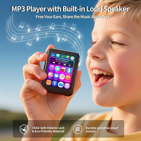 MP3 Player with Bluetooth 5.4,Kids Portable Music Player with Speaker,FM Radio,Voice Recorder,Touchscreen MP3 Player with Earphones,Built-in Micro SD Card Slot,Supports up to 512GB Expand in Saudi Arabia