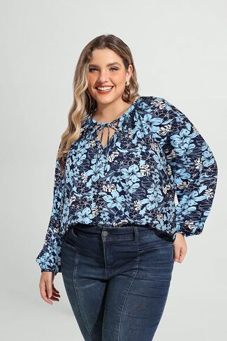 CARCOS Womens Plus Size Floral Blouses Long/Short Sleeve Boho Tops V Neck Chiffon Shirts Drawstring Business Tunics XL-5XL in Kuwait