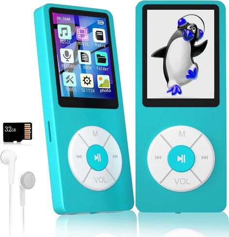 MP3 Player with 32GB TF Card,Built-in HD Speaker,Portable HiFi Music Player with Video/Voice Recorder/FM Radio/Photo Viewer/E-Book Player for Kids (Sky Blue) in Kuwait