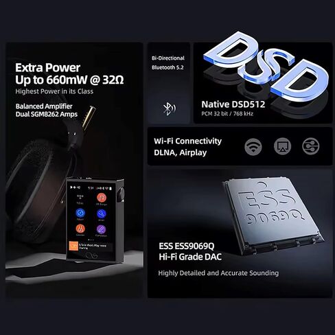 Shanling M1 Plus Pure Music Player ، Portable Hi Res Mp3 Plyaer ، Bluetooth 5.2 Digital Audio Player ، ES9069Q DAC ، 768KHz/32bit ، DSD512،661MW@32Ω OUTPUT ، دعم LDAC/WIFI/DLNA/ARPLAY/TID (رمادي) in Kuwait