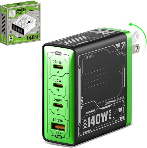MFISH 140W USB C Charger ، 4-Port Gan Charger Block ، محول طاقة الشاحن المحمول السريع القابل للطي لـ MacBook Pro/Air ، iPad Pro ، iPhone 16 Pro ، Galaxy S25/S24 ، Steam Deck ، Google Pixelbook ، و Tablet in Kuwait