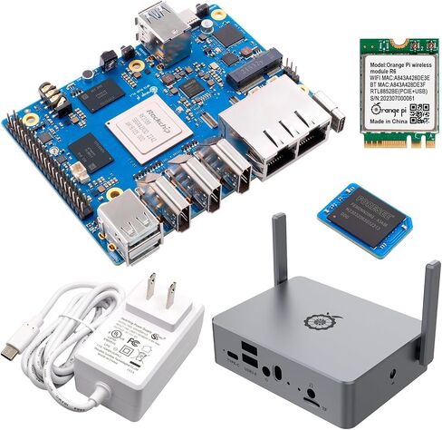 Orange PI 5 Plus 32GB Rockchip RK3588 مع جهاز كمبيوتر من لوحة واحدة سعة 256 جيجا بايت 64 بت ، 2.4 جيجا هرتز واي فاي بلوتوث Run Orange Pi OS ، Android ، Debian ، Ubuntu (PI 5 Plus 32G+CASE+EMMC+R6+Supply) in Kuwait