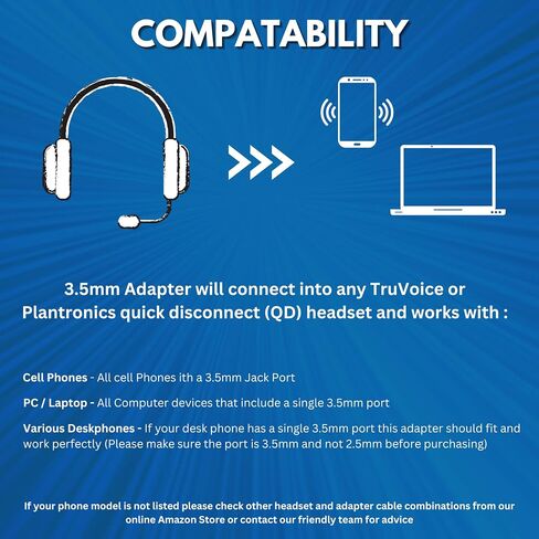 3.5 مم إلى كابل محول QD - متوافق مع سماعات الرأس Plantronics و Poly و Truvoice السريعة (QD) ويعمل مع جميع أجهزة الكمبيوتر والهواتف المحمولة التي تحتوي على منفذ 3.5 ملم in Kuwait