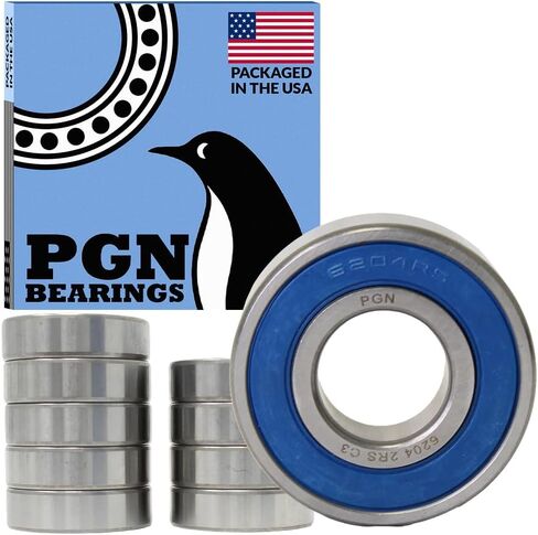 PGN (10 Pack) 6204-2RS Bearing - Lubricated Chrome Steel Sealed Ball Bearing - 20x47x14mm Bearings with Rubber Seal & High RPM Support in Saudi Arabia