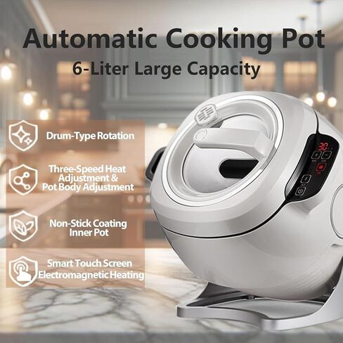 آلة الطهي التلقائية ، 6L COOKING WOK FIRIDE RICE MACHINE ثلاث سرعات قابلة للتعديل ، 360 درجة ، التدفئة ثلاثية الأبعاد على الجولة ، للقلي ، الطهي ، الطهي in Saudi Arabia
