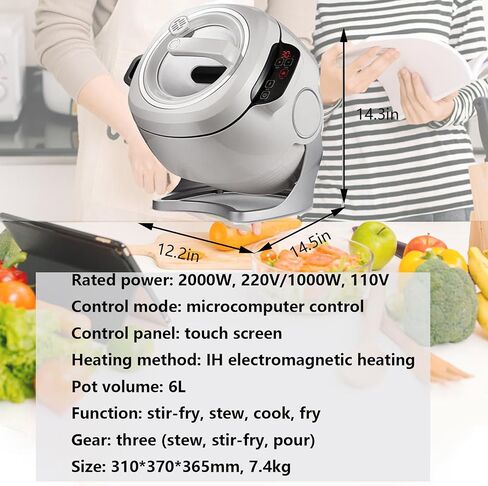 Multi-Function Stir-Fry Machine Cooker, Auto Cooking Wok Fried Rice Machine 360° Automatic Rotation, Drum Type Stir Frying Machine for Stir Frying, Stewing, Cooking in Saudi Arabia
