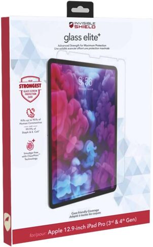 ZAGG InvisibleShield Glass Elite+ Screen Protector for iPad Pro 12.9" (6th/5th/4th/3rd Gen), 4X Extreme Shatter Protection, Maximum Scratch Protection, Anti-Fingerprint, Smooth Touch, Easy Install in Saudi Arabia