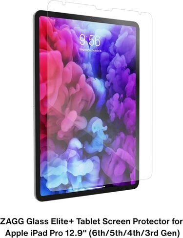 ZAGG InvisibleShield Glass Elite+ Screen Protector for iPad Pro 12.9" (6th/5th/4th/3rd Gen), 4X Extreme Shatter Protection, Maximum Scratch Protection, Anti-Fingerprint, Smooth Touch, Easy Install in Saudi Arabia