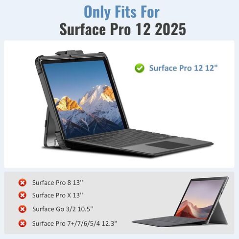 TiMOVO Case for Microsoft Surface Pro 12 Inch 2025 with Pen Holder, Rugged Clear Back Protective Cover with Removable Hand Strap, Compatible with Type Cover Keyboard, Black in Saudi Arabia