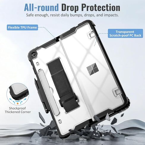 TiMOVO Case for Microsoft Surface Pro 12 Inch 2025 with Pen Holder, Rugged Clear Back Protective Cover with Removable Hand Strap, Compatible with Type Cover Keyboard, Black in Saudi Arabia