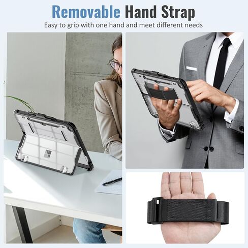 TiMOVO Case for Microsoft Surface Pro 12 Inch 2025 with Pen Holder, Rugged Clear Back Protective Cover with Removable Hand Strap, Compatible with Type Cover Keyboard, Black in Saudi Arabia