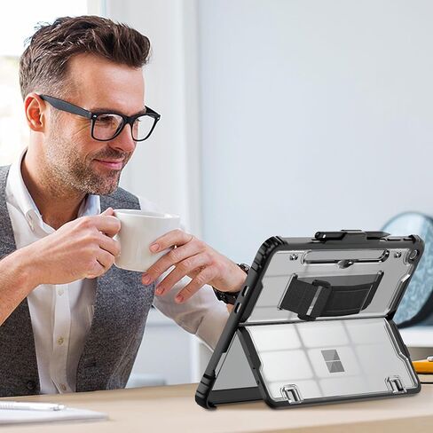 TiMOVO Case for Microsoft Surface Pro 12 Inch 2025 with Pen Holder, Rugged Clear Back Protective Cover with Removable Hand Strap, Compatible with Type Cover Keyboard, Black in Saudi Arabia