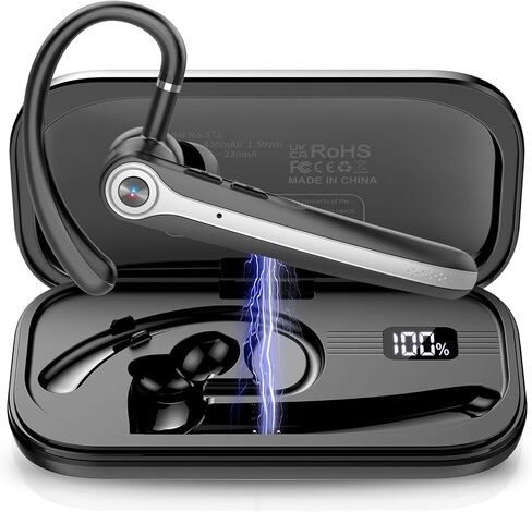 Bluetooth Headset, Wireless Bluetooth Earpiece with ENC Noise Canceling Mic, Talk Single-Ear Headphones, Waterproof Hand-Free Earphone for Business/Trucker/Driver, HEI in Kuwait