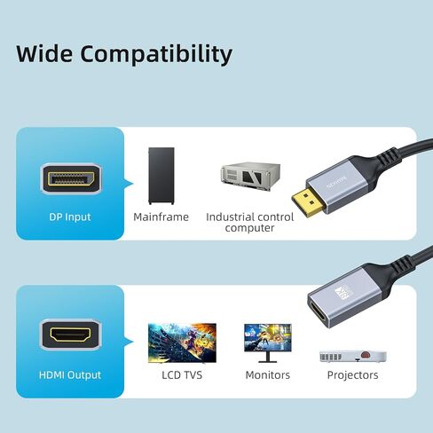 DisplayPort Active Active إلى محول HDMI (8K@60Hz ، 4K@144Hz) أحادي الاتجاه DP 1.4 إلى محول HDMI 2.1 ، ذكر إلى أنثى DP إلى محول HDMI متوافق مع أجهزة سطح المكتب ، الشاشات in Kuwait