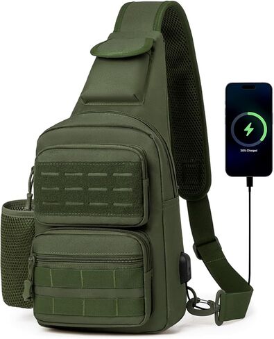 HUNTVP Tactical Sling Bag Crossbody Bag for Men Women EDC Shoulder Bags Molle Sling Backpack Chest Pack for Hiking Hunting Travelling Camping (Type3-Black) in Kuwait
