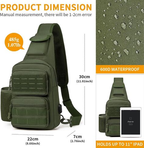 HUNTVP Tactical Sling Bag Crossbody Bag for Men Women EDC Shoulder Bags Molle Sling Backpack Chest Pack for Hiking Hunting Travelling Camping (Type3-Black) in Kuwait