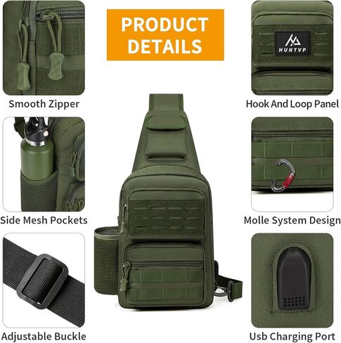 HUNTVP Tactical Sling Bag Crossbody Bag for Men Women EDC Shoulder Bags Molle Sling Backpack Chest Pack for Hiking Hunting Travelling Camping (Type3-Black) in Kuwait