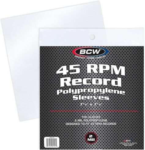 BCW 100 Vinyl 45 RPM 7" Record Poly Outer Record Sleeves | Album Covers | Crystal Clear | Record Covers | 2 Mil Thickness | Vinyl Record Storage | Dust and Scratch Protection | Vinyl Record Sleeves in Saudi Arabia