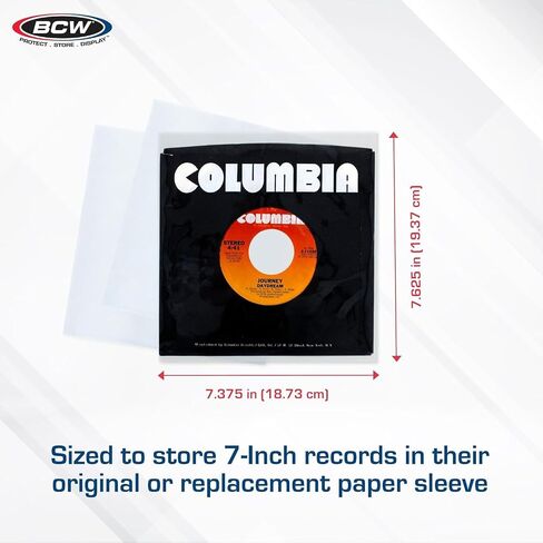 BCW 100 Vinyl 45 RPM 7" Record Poly Outer Record Sleeves | Album Covers | Crystal Clear | Record Covers | 2 Mil Thickness | Vinyl Record Storage | Dust and Scratch Protection | Vinyl Record Sleeves in Saudi Arabia
