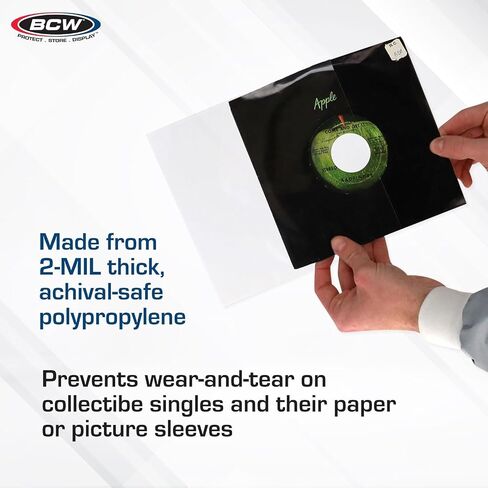 BCW 100 Vinyl 45 RPM 7" Record Poly Outer Record Sleeves | Album Covers | Crystal Clear | Record Covers | 2 Mil Thickness | Vinyl Record Storage | Dust and Scratch Protection | Vinyl Record Sleeves in Saudi Arabia