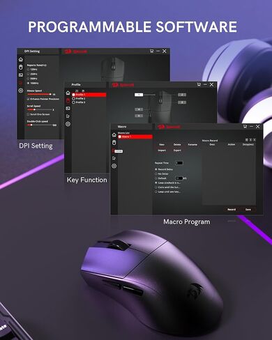 Redragon Wireless Gaming Mouse ، 54g خفيفة الوزن ، Tri-Mode 2.4g/USB C Wired/Bluetooth ، الفئران السوداء للألعاب للكمبيوتر الخاص بنوافذ الكمبيوتر المحمول ، MAX 128000 DPI ، 1K استطلاع ، 6 أزرار قابلة للبرمجة ، M821 in Saudi Arabia