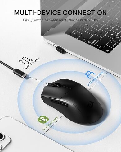 Redragon Wireless Gaming Mouse ، 54g خفيفة الوزن ، Tri-Mode 2.4g/USB C Wired/Bluetooth ، الفئران السوداء للألعاب للكمبيوتر الخاص بنوافذ الكمبيوتر المحمول ، MAX 128000 DPI ، 1K استطلاع ، 6 أزرار قابلة للبرمجة ، M821 in Saudi Arabia